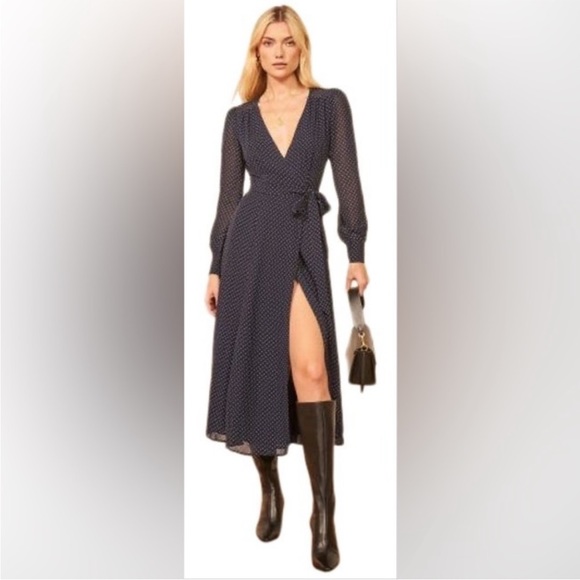 REFORMATION Susanna Polka Dot Print Midi Wrap Dress - Picture 3 of 7